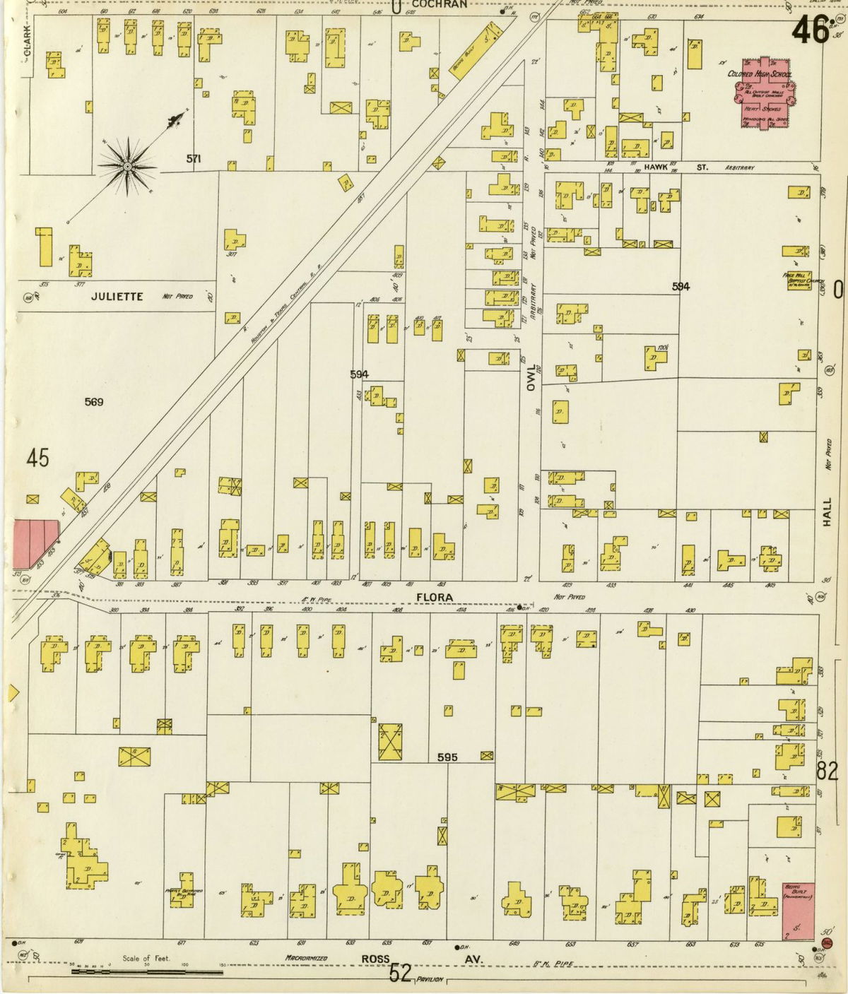 Sanborn Map Company fire insurance map, Dallas 'Colored High School," Hall and Cochran